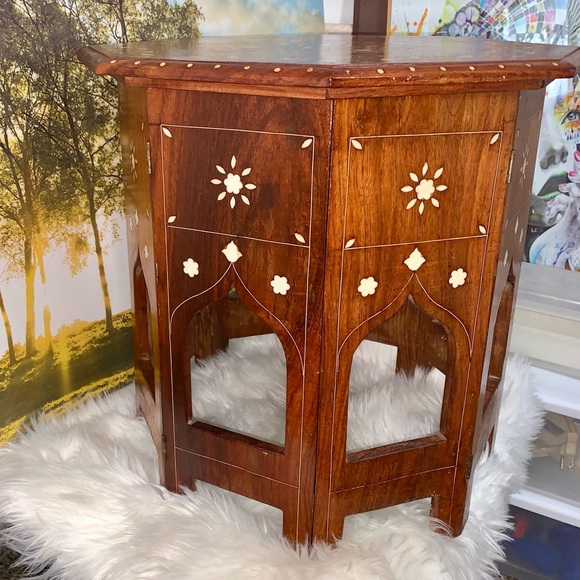 Indian Side Table with Bone Inlay - Picture 3 of 11